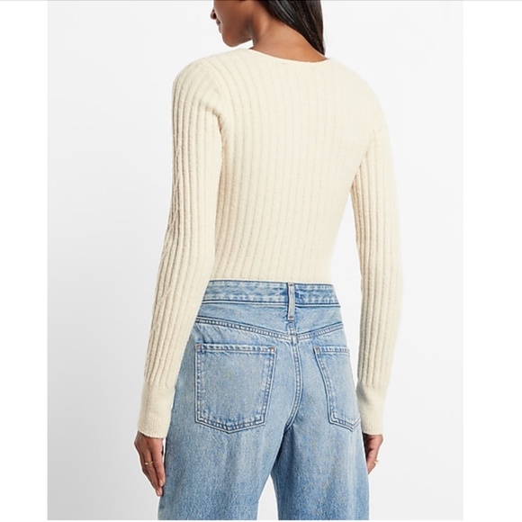 NWT Express Cable Knit V-Neck Sweater Thong Bodysuit - Picture 2 of 10